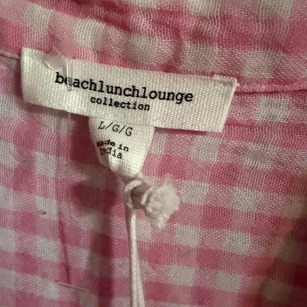 BeachLunchLounge Rose Pink Plaid Gauze Tie Front Shirt NWT Large - Picture 8 of 11